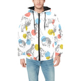 Siberian husky and colorful circle pattern Men's Padded Hooded Jacket
