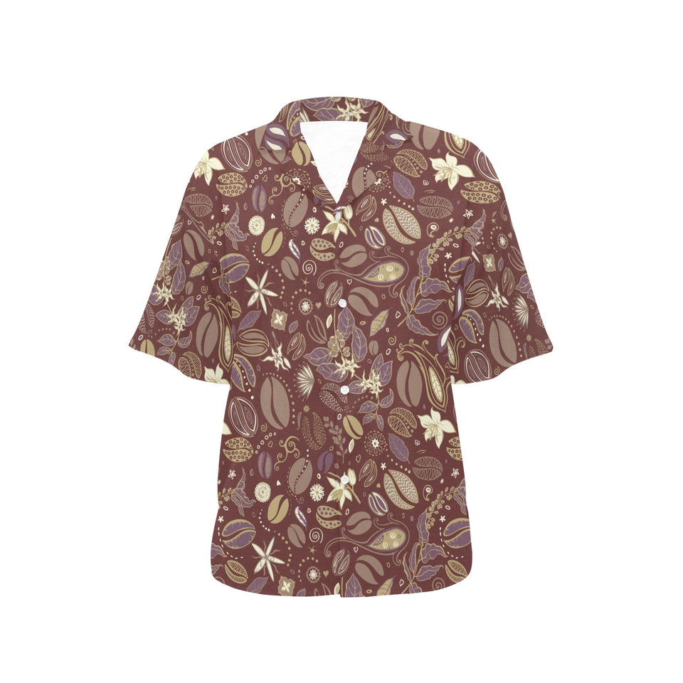 Coffee bean flower pattern Women's All Over Print Hawaiian Shirt