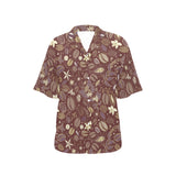 Coffee bean flower pattern Women's All Over Print Hawaiian Shirt