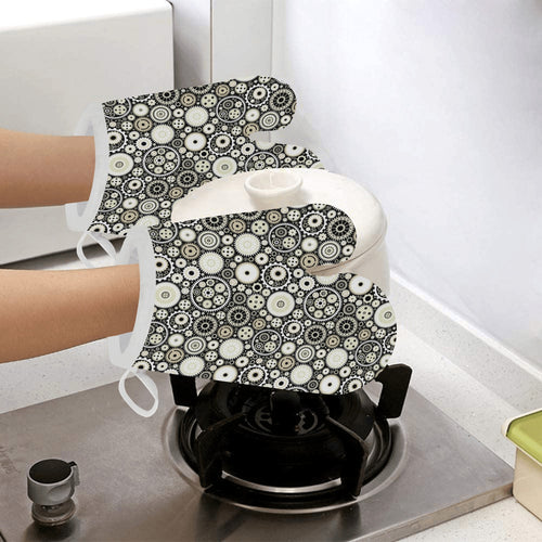 Gear Pattern Print Design 02 Heat Resistant Oven Mitts