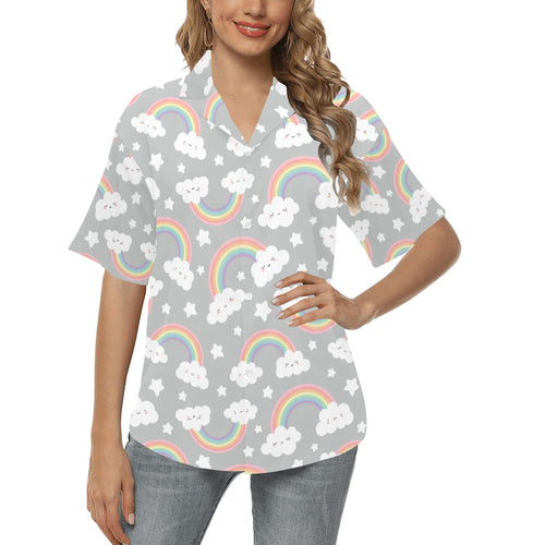 Cute rainbow clound star pattern Women's All Over Print Hawaiian Shirt