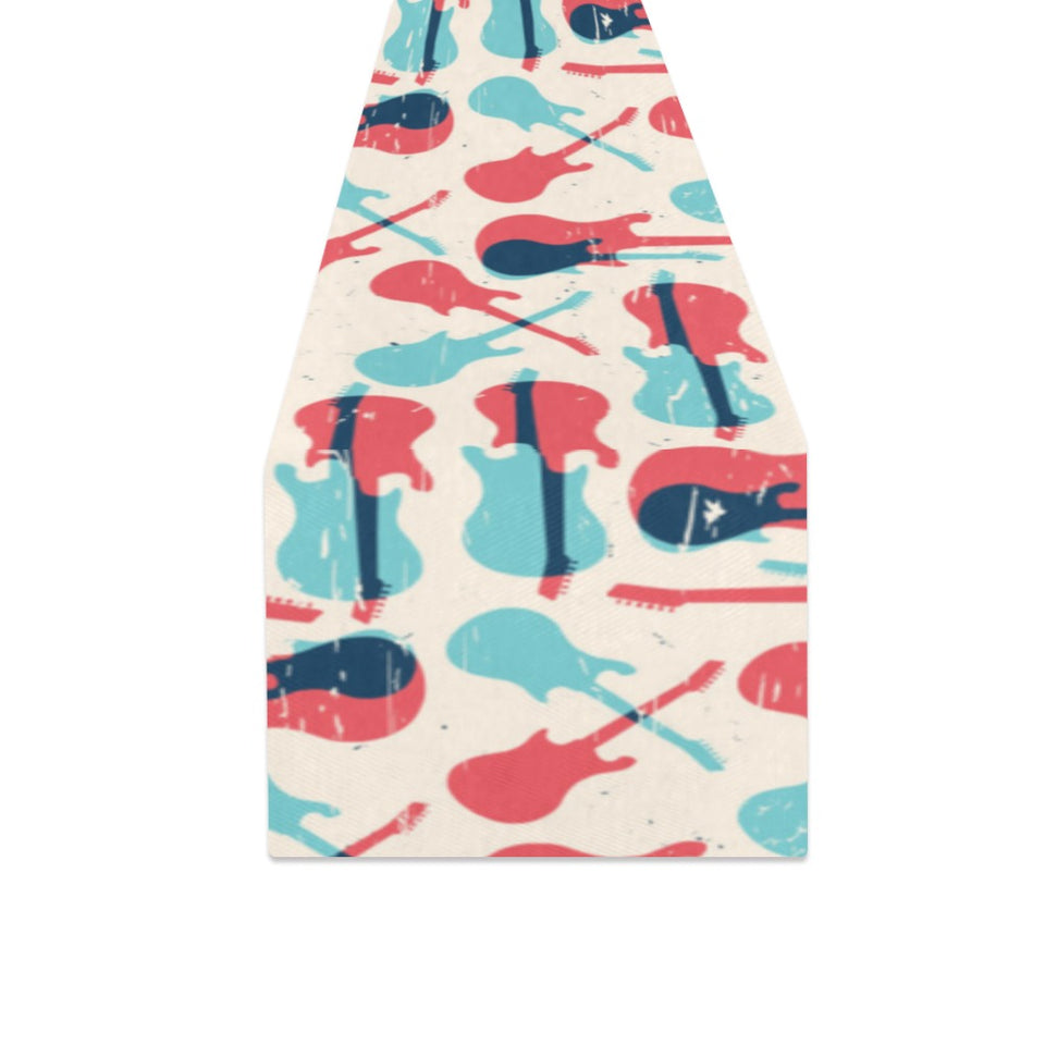 Red Blue guitar pattern Table Runner