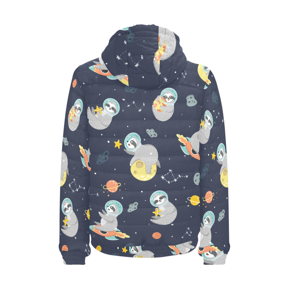 Cute sloth astronaut star planet rocket pattern Men's Padded Hooded Jacket