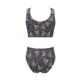 Gold ginkgo leaves Chest Bowknot High Waisted Bikini Swimsuit