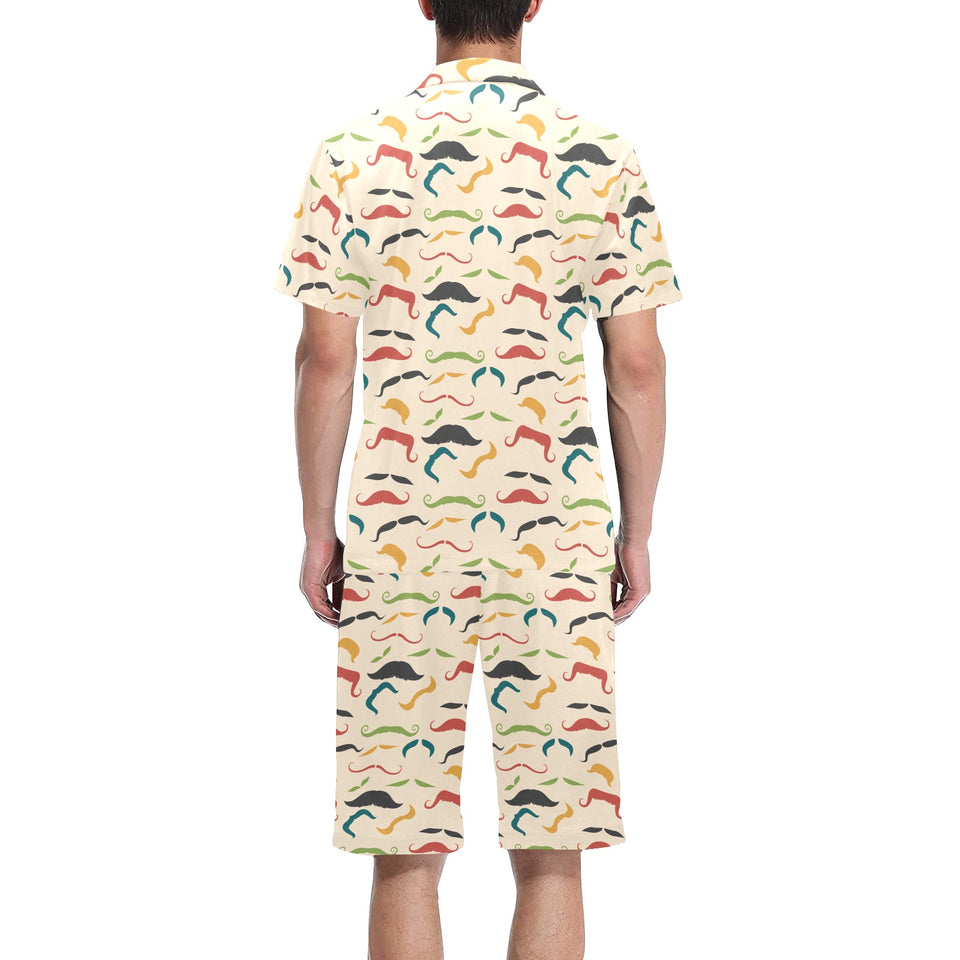 Mustache Beard Pattern Print Design 03 Men's V-Neck Short Pajama Set