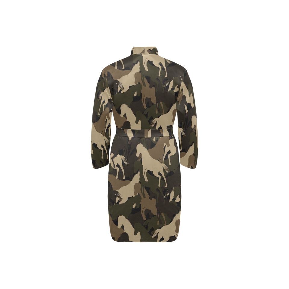 Horse Camouflage Pattern Men's Long Sleeve Belted Night Robe