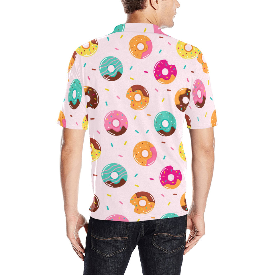 Donut pattern glaze pink background Men's All Over Print Polo Shirt
