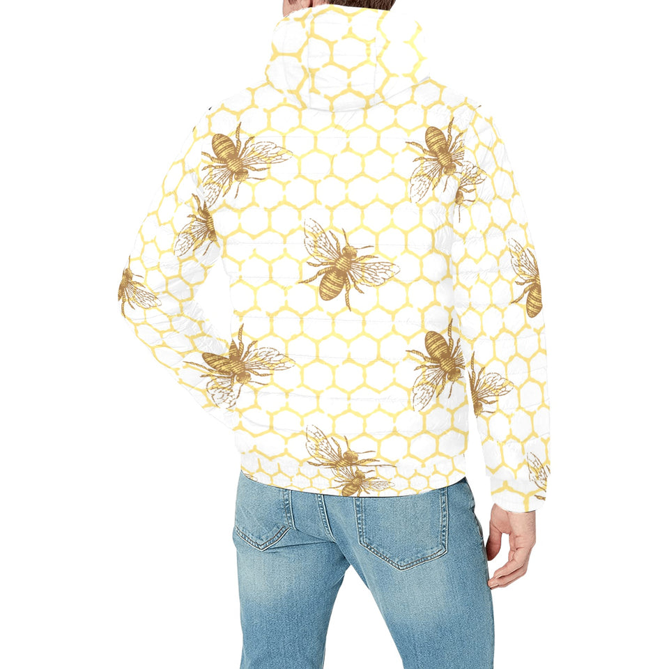 Bee honeycomb seamless design pattern Men's Padded Hooded Jacket