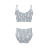 Christmas tree winter forest pattern Chest Bowknot High Waisted Bikini Swimsuit