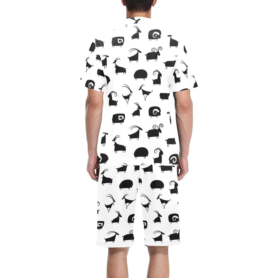Goat ram pattern Men's V-Neck Short Pajama Set