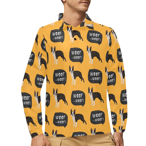 Boston terrier design pattern Men's Long Sleeve Polo Shirt