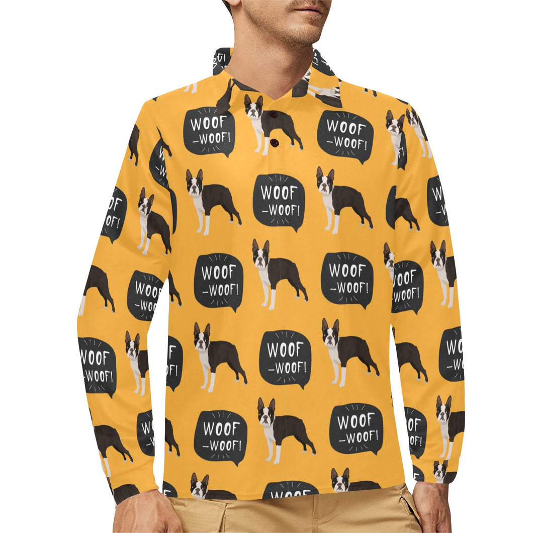 Boston terrier design pattern Men's Long Sleeve Polo Shirt