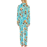 Cute sea otters fishe sea urchin pattern Women's Long Pajama Set