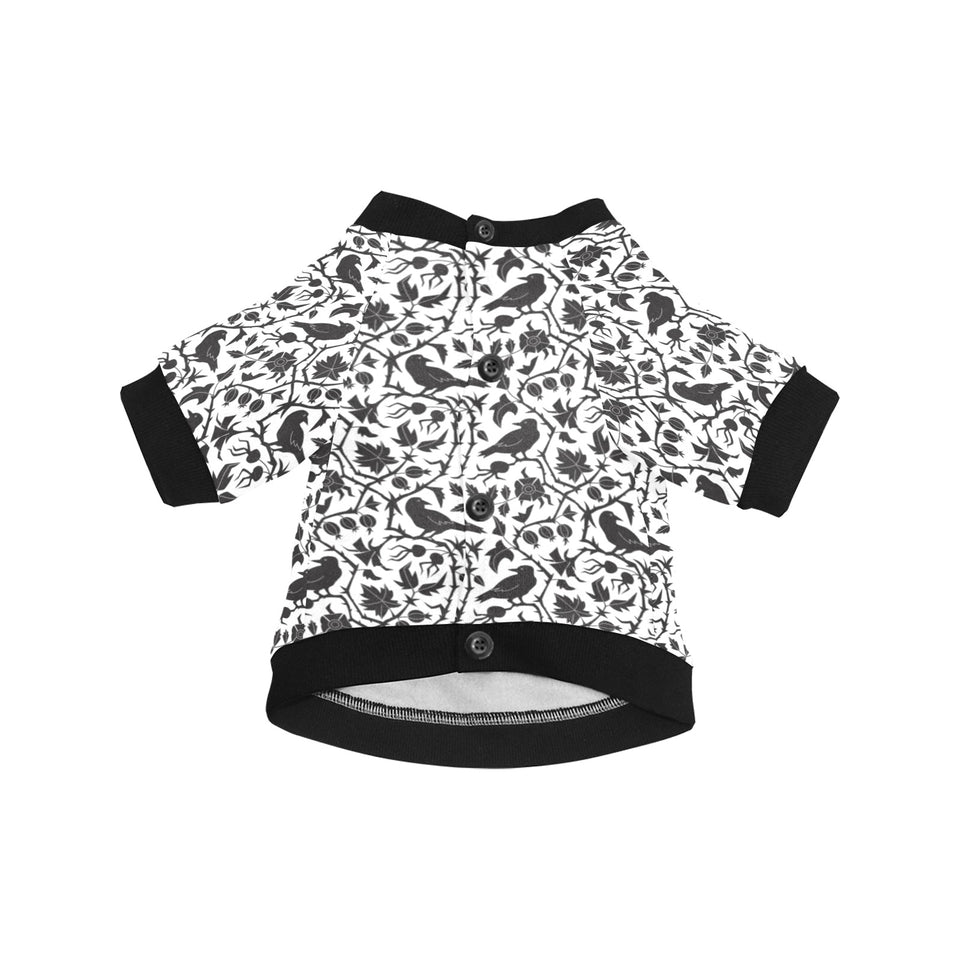 Crow dark floral pattern All Over Print Pet Dog Round Neck Fuzzy Shirt