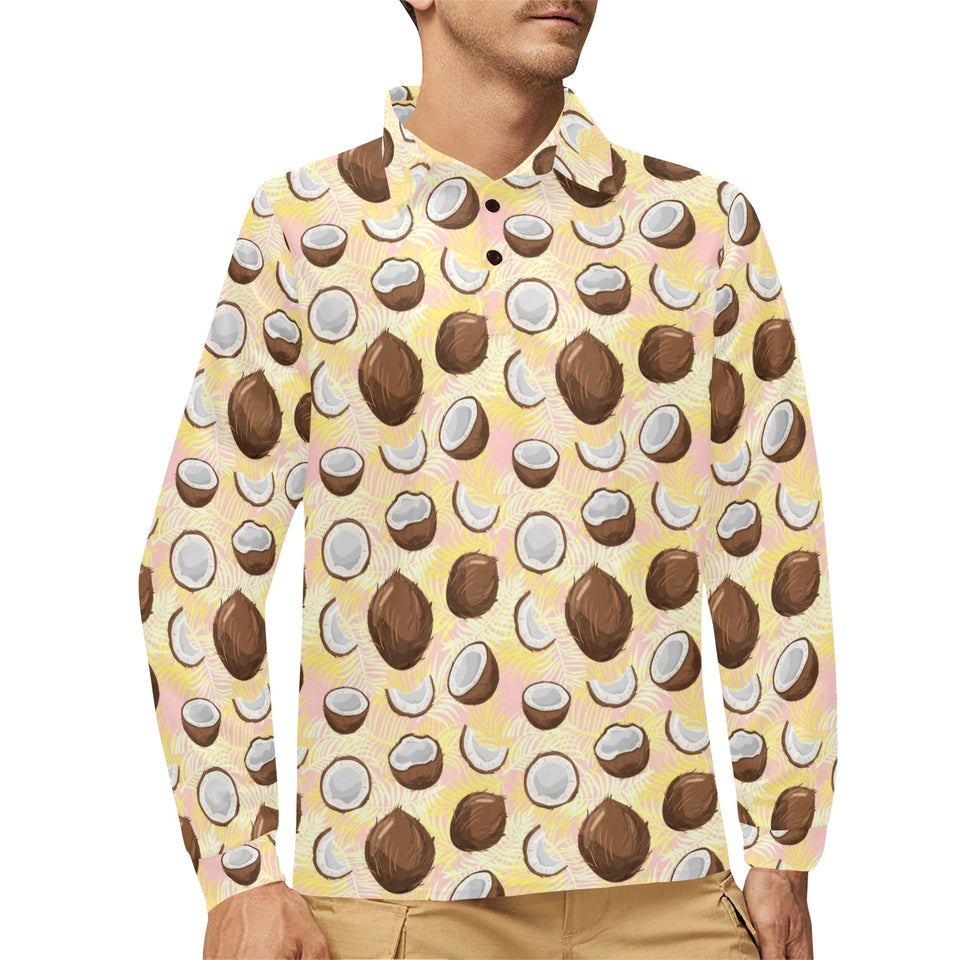 Coconut Pattern Print Design 05 Men's Long Sleeve Polo Shirt