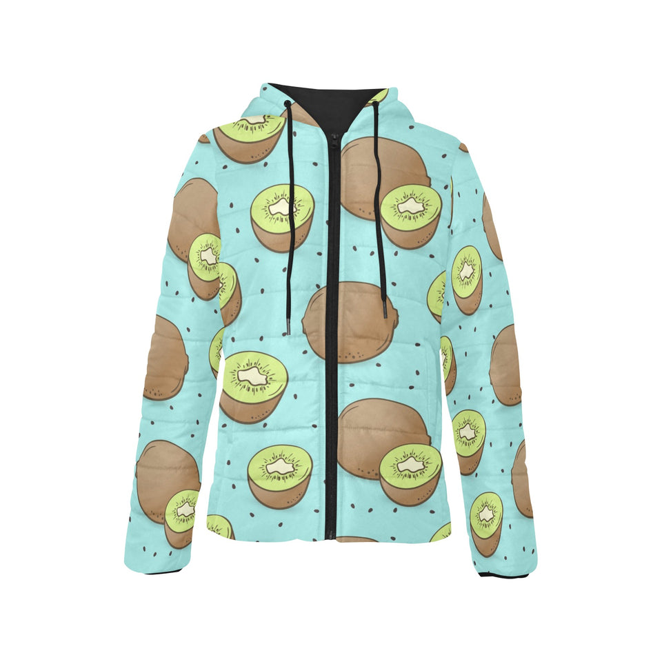 Kiwi blue background Women's Padded Hooded Jacket
