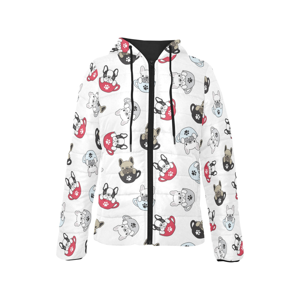French bulldog cup paw pattern Women's Padded Hooded Jacket