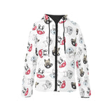French bulldog cup paw pattern Women's Padded Hooded Jacket