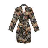 Chameleon lizard tropical leaves palm tree Women's Long Sleeve Belted Night Robe