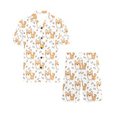Cute corgi heart star bone pattern Men's V-Neck Short Pajama Set