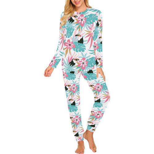 Toucan tropical flower leave pattern Women's All Over Print Pajama Set