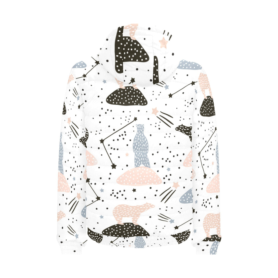 Polar bears star poka dot pattern Men's Padded Hooded Jacket