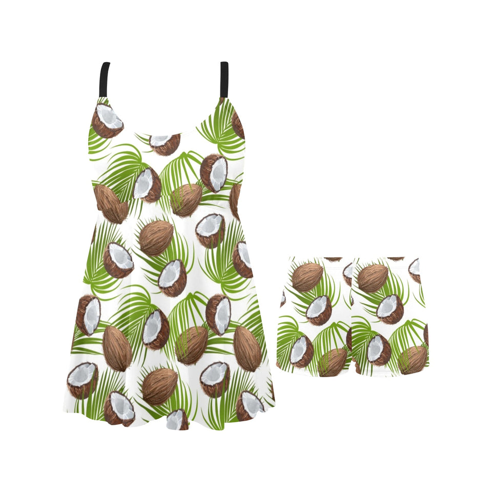 Coconut Pattern Print Design 04 Chest Sexy Pleated Two Piece Swim Dress