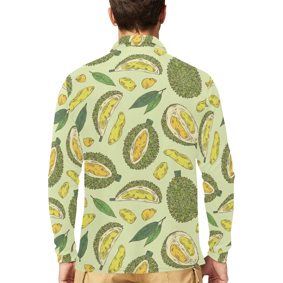 Durian leaves pattern background Men's Long Sleeve Polo Shirt