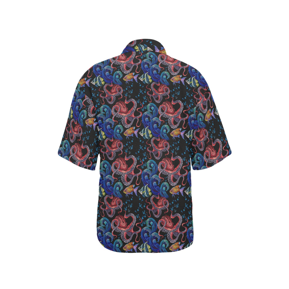Octopus sea wave tropical fishe pattern Women's All Over Print Hawaiian Shirt