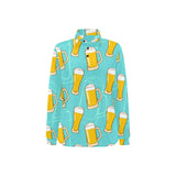 Beer pattern green background Women's Long Sleeve Polo Shirt