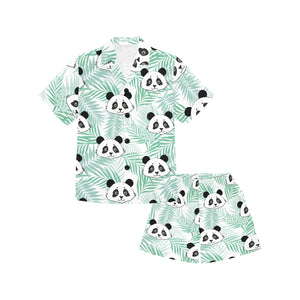 Panda pattern tropical leaves background Kids' Boys' Girls' V-Neck Short Pajama Set