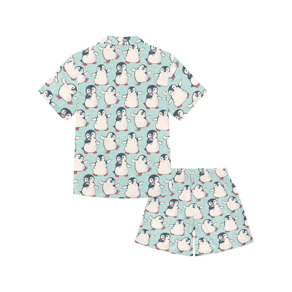 Cute Penguin pattern Kids' Boys' Girls' V-Neck Short Pajama Set