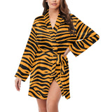 Bengal tigers skin print pattern background Women's Long Sleeve Belted Night Robe