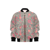Red gold Sakura cherry blossom gray background Kids' Boys' Girls' Bomber Jacket