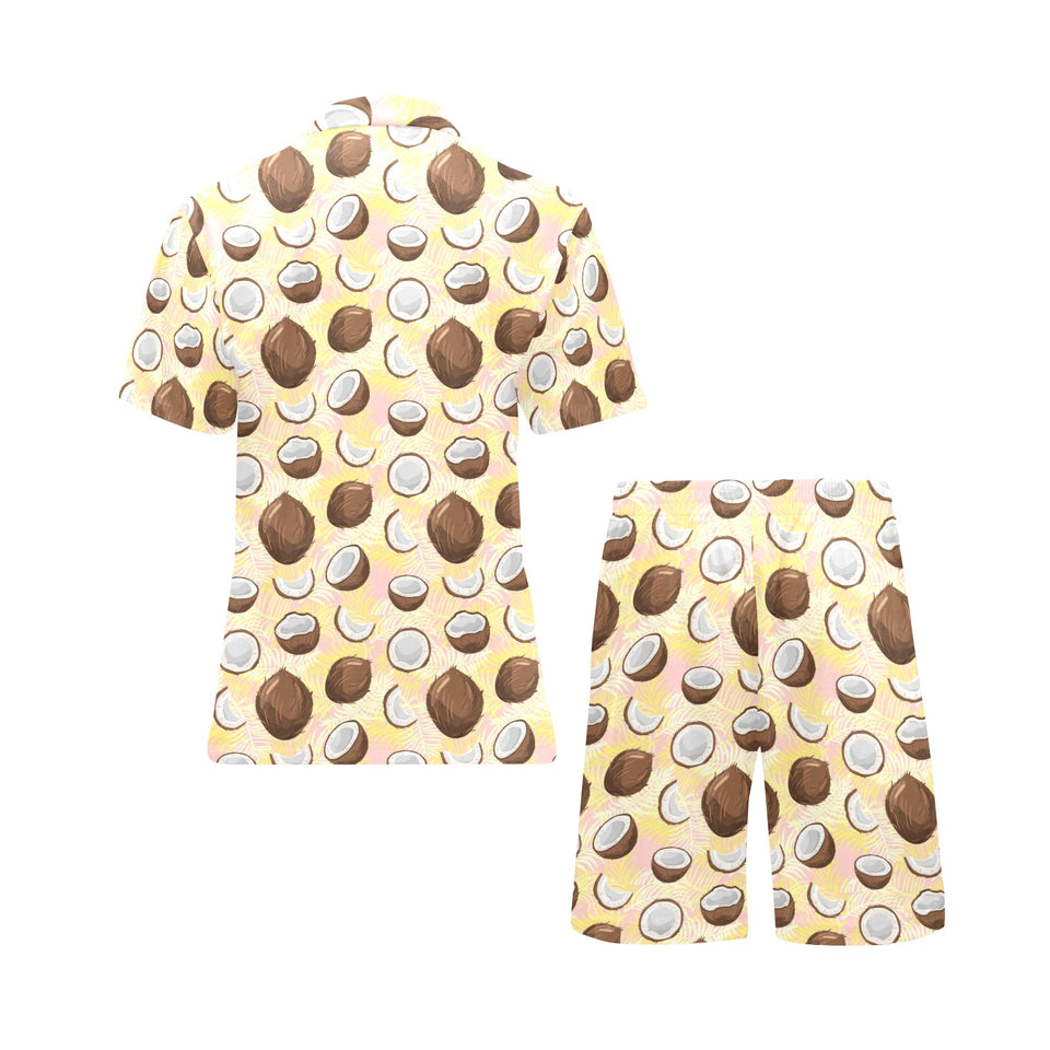 Coconut Pattern Print Design 05 Men's V-Neck Short Pajama Set