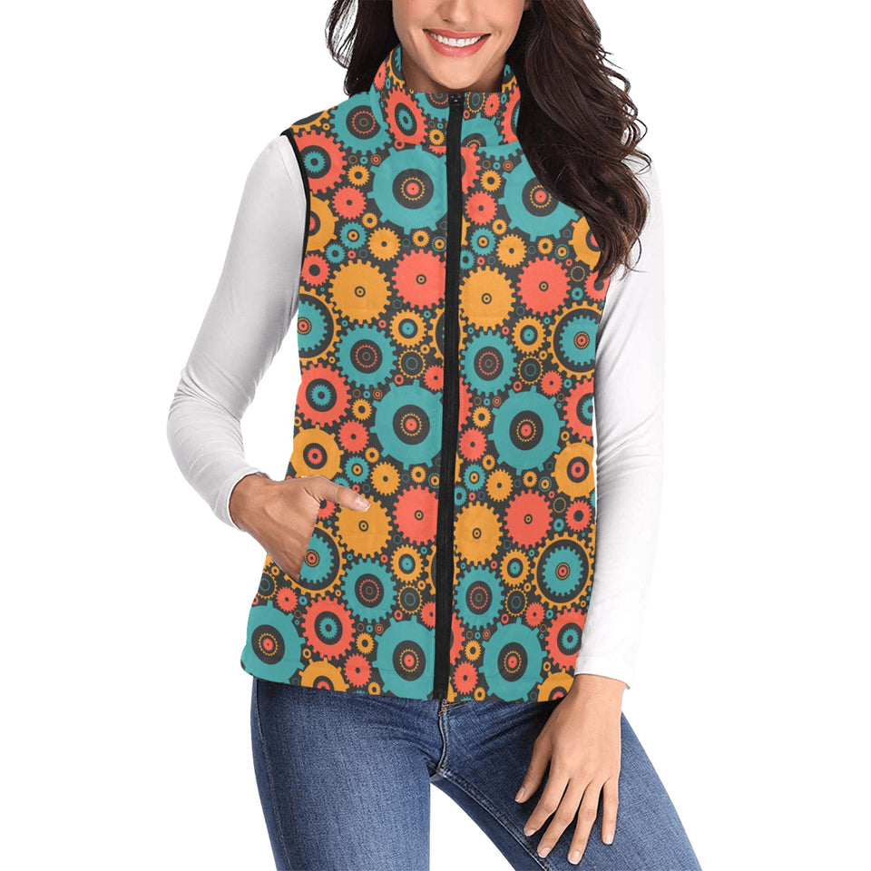 Gear Pattern Print Design 01 Women's Padded Vest
