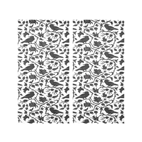 Crow dark floral pattern Gauze Curtain