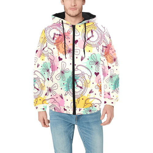 Clock butterfly pattern Men's Padded Hooded Jacket