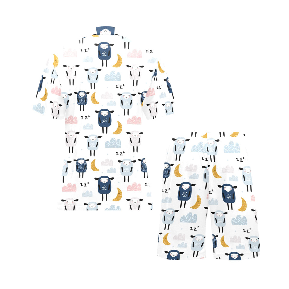 Cute sleeping sheep moon cloud pattern Men's V-Neck Short Pajama Set