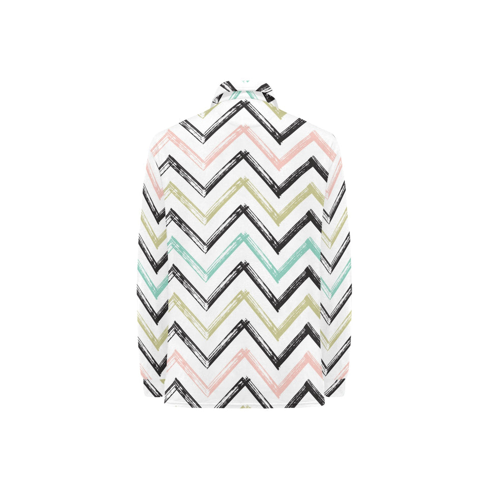 zigzag chevron paint pattern Women's Long Sleeve Polo Shirt