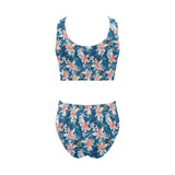 Hibiscus Pattern Print Design 02 Chest Bowknot High Waisted Bikini Swimsuit