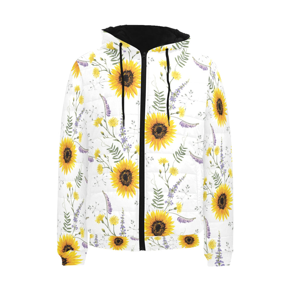 beautiful sunflowers pattern Men's Padded Hooded Jacket
