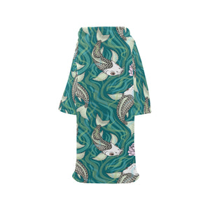 Koi Fish Carp Fish lotus pattern Blanket Robe with Sleeves