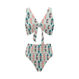 Surfboard Pattern Print Design 02 Chest Bowknot High Waisted Bikini Swimsuit