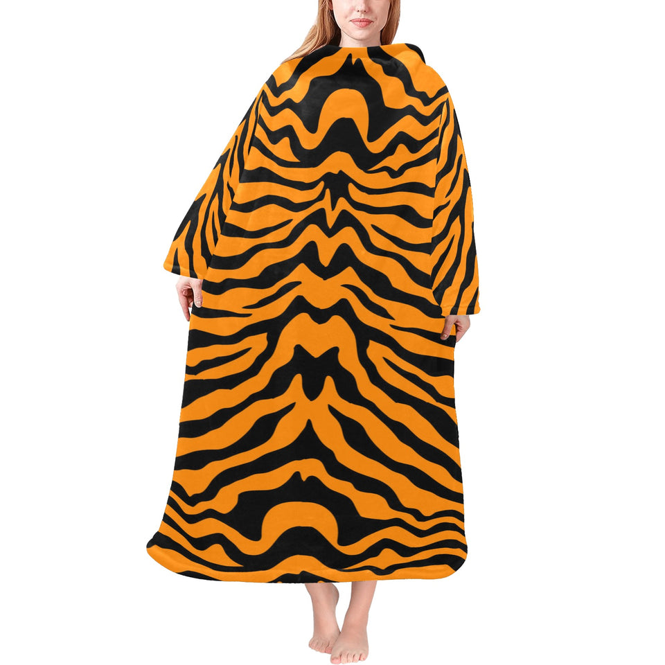 Bengal tigers skin print pattern Blanket Robe with Sleeves