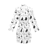 Crows floral wreath rabbit pattern Women's Long Sleeve Belted Night Robe