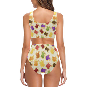 Bread Toast Pattern Print Design 02 Chest Bowknot High Waisted Bikini Swimsuit