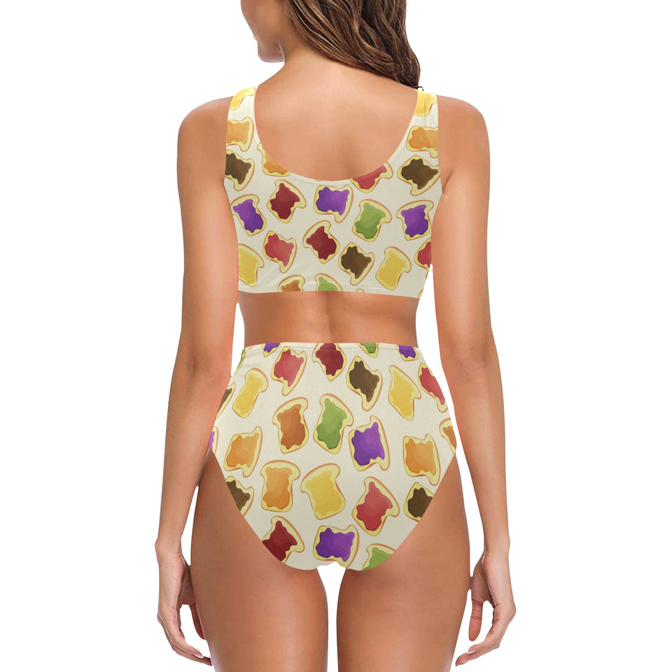 Bread Toast Pattern Print Design 02 Chest Bowknot High Waisted Bikini Swimsuit