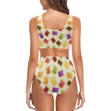 Bread Toast Pattern Print Design 02 Chest Bowknot High Waisted Bikini Swimsuit