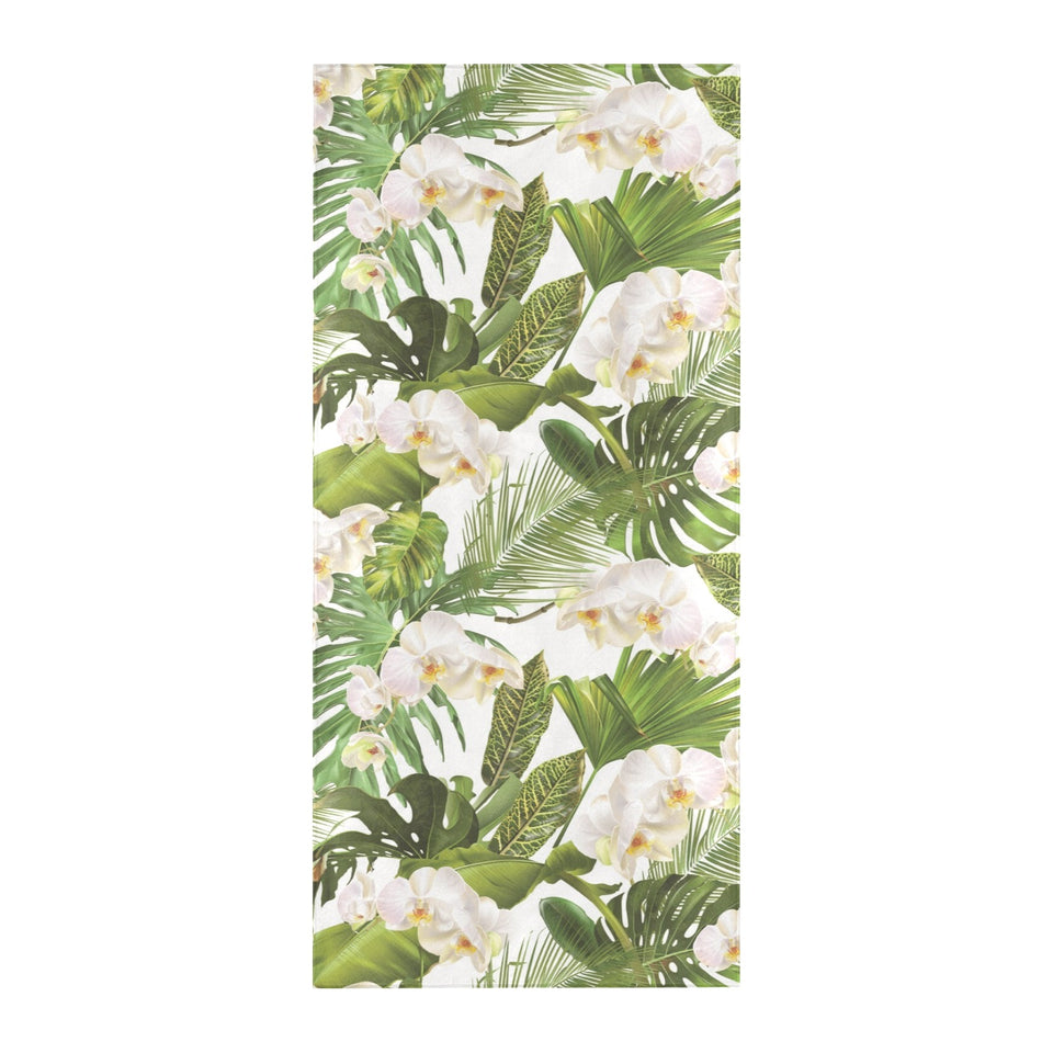 White orchid flower tropical leaves pattern Beach Towel
